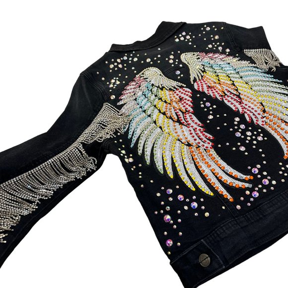 (H-224) Black Stretch Denim Jacket Size S - Picture 7 of 12